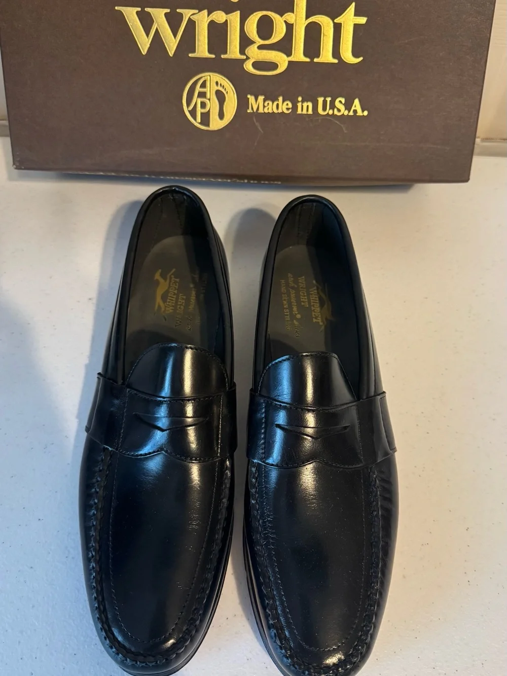 Men’s Wright Black Penny Loafers Leather 12AA